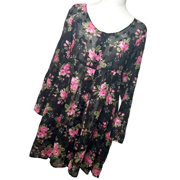 Contempo Casual 90s Floral Sheer Babydoll Fairy Whimsygoth Grunge L/S MEDIUM - Picture 5 of 11